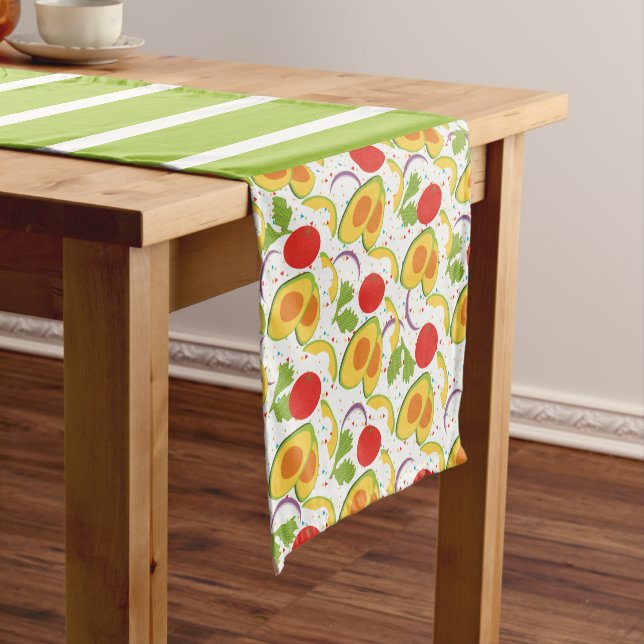 Avocado Tomato Salad Greenery Pattern Short Table Runner (In Situ)