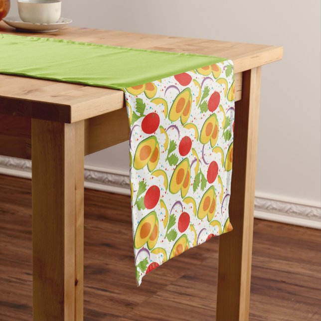 Avocado Tomato Salad Greenery Pattern Short Table Runner (In Situ)