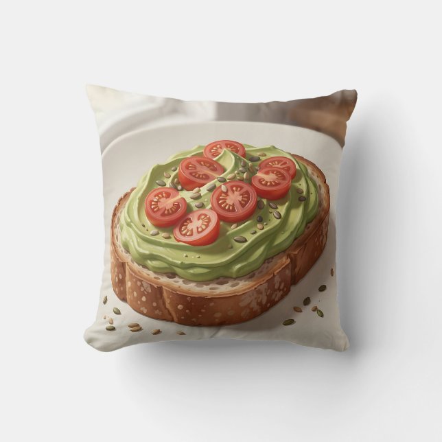 Avocado Tomato Toast Fresh Breakfast Art Cushion (Front)