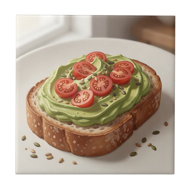 Avocado Tomato Toast Fresh Breakfast Art Tile (Front)