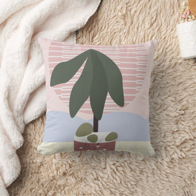 Avocado Tree Blush Muted Geometric Pink Green  Cushion (Blanket)