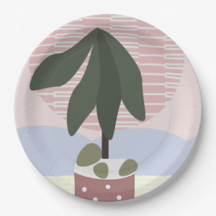 Avocado Tree Blush Muted Geometric Pink Green  Paper Plate