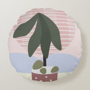 Avocado Tree Blush Muted Geometric Pink Green Round Cushion