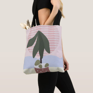 Avocado Tree Blush Muted Geometric Pink Green Tote Bag