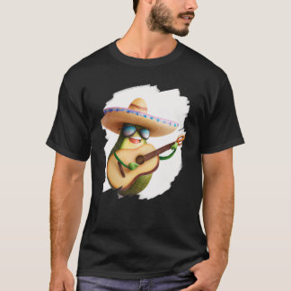 Avocado Wearing Sombrero Playing Guitar Music Guit T-Shirt