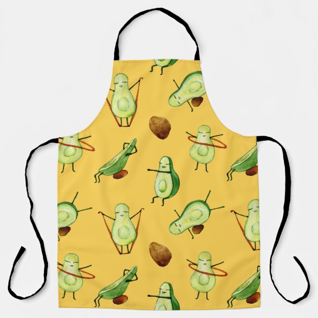 Avocado Workout: Fun Watercolor Pattern Apron (Front)