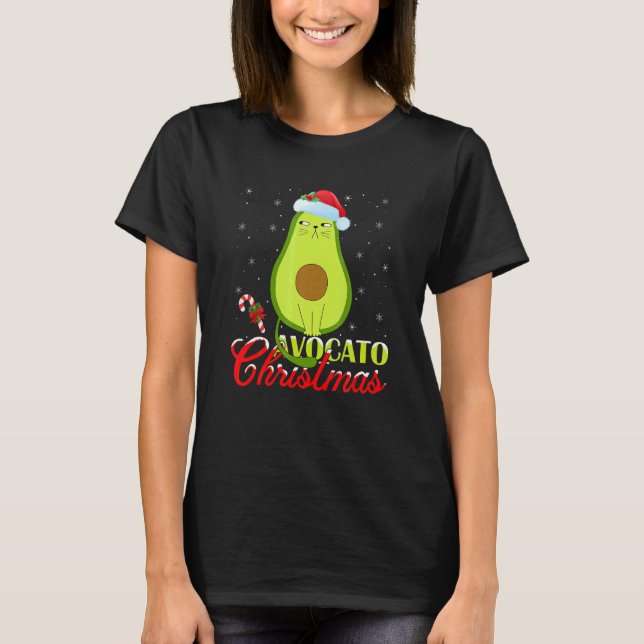 Avocado  Xmas Lights Santa Avocado Cat Christmas T-Shirt (Front)