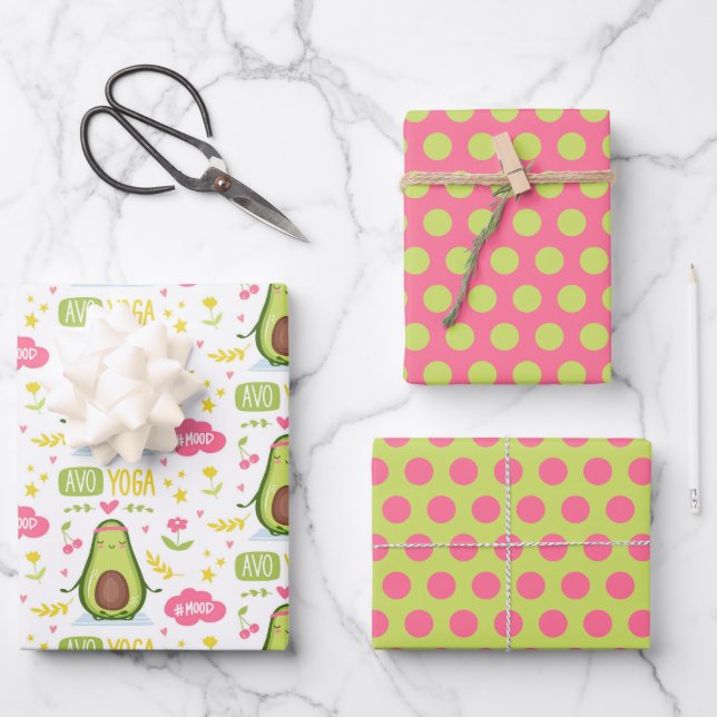 Avocado Yoga Wrapping Paper  Set of 3 (Front)