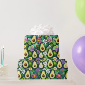 Avocados Bees and Flowers Wrapping Paper