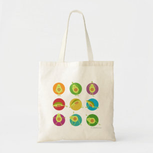 Avocados doing yoga tote bag