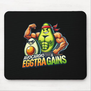 Avocardio And Eggstra Gains Funny Gym Fitness And  Mouse Pad