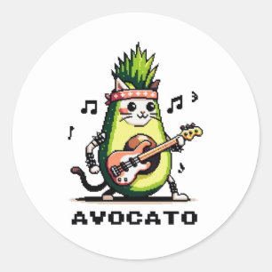Avocato Bassist - Punk Cat Avocado Pixel Art Classic Round Sticker