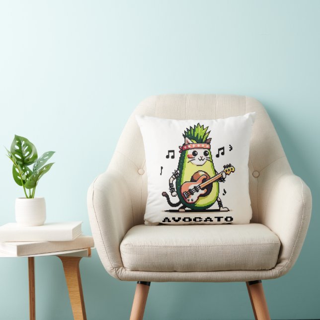Avocato Bassist - Punk Cat Avocado Pixel Art Cushion (Chair)