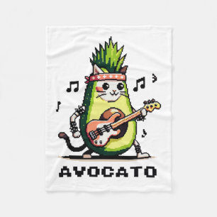 Avocato Bassist - Punk Cat Avocado Pixel Art Fleece Blanket