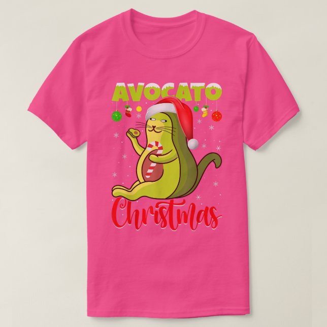 Avocato Cat Lover Xmas Lights Santa Avocado Cat Ch T-Shirt (Design Front)