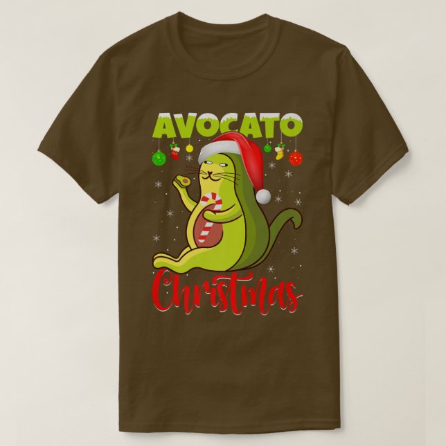 Avocato Cat Lover Xmas Lights Santa Avocado Cat Ch T-Shirt (Design Front)