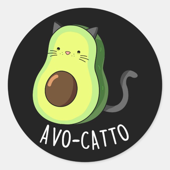 Avocatto Funny Avocado Cat Pun Dark BG Classic Round Sticker (Front)