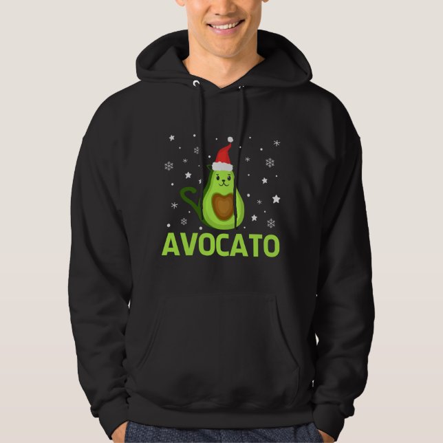 Avogato Christmas Cute Cat Avocado Funny Xmas desi Hoodie (Front)