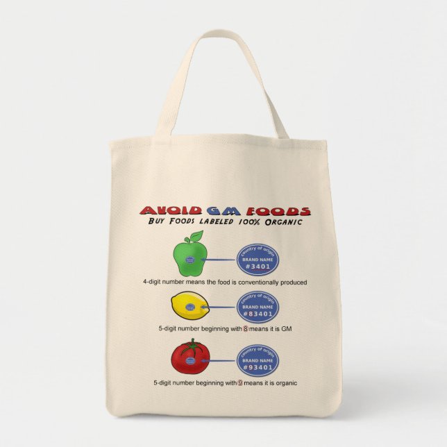 Avoid GM foods avoid 5 digit PLU starting with 8 Tote Bag (Front)