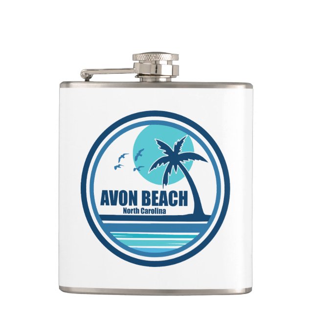 Avon Beach North Carolina Palm Tree Birds Hip Flask (Front)