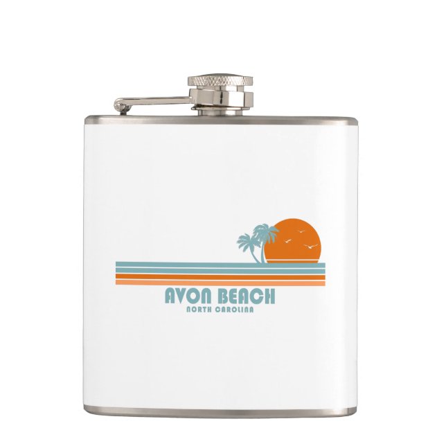 Avon Beach North Carolina Sun Palm Trees Hip Flask (Front)