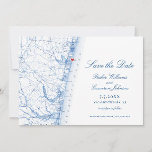 Avon-by-the-Sea NJ Map Elegant Navy Blue Photo Save The Date