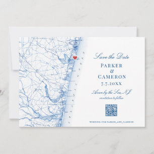 Avon-by-the-Sea NJ Map Elegant Navy Blue QR Save The Date