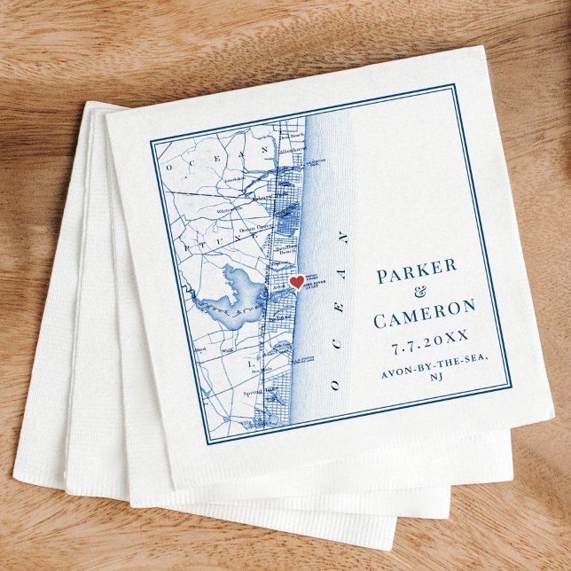 Avon-by-the-sea NJ Map Elegant Navy Blue Wedding Napkin (Avon by the Sea NJ Wedding Napkins in elegant navy bluefrom Coastal Map Designs)