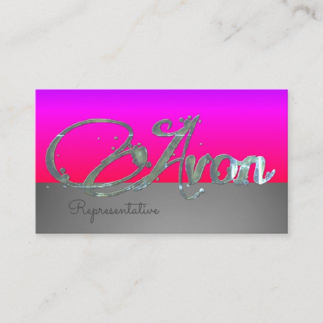 Avon personalised pink and silver aesthetic business card (Front)
