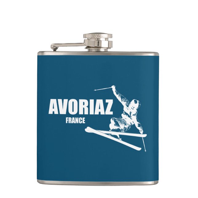 Avoriaz France Skier Hip Flask (Front)