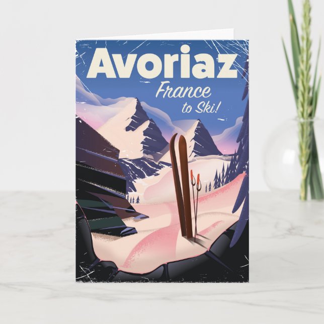 Avoriaz, French Ski travel poster Holiday Card (Front)