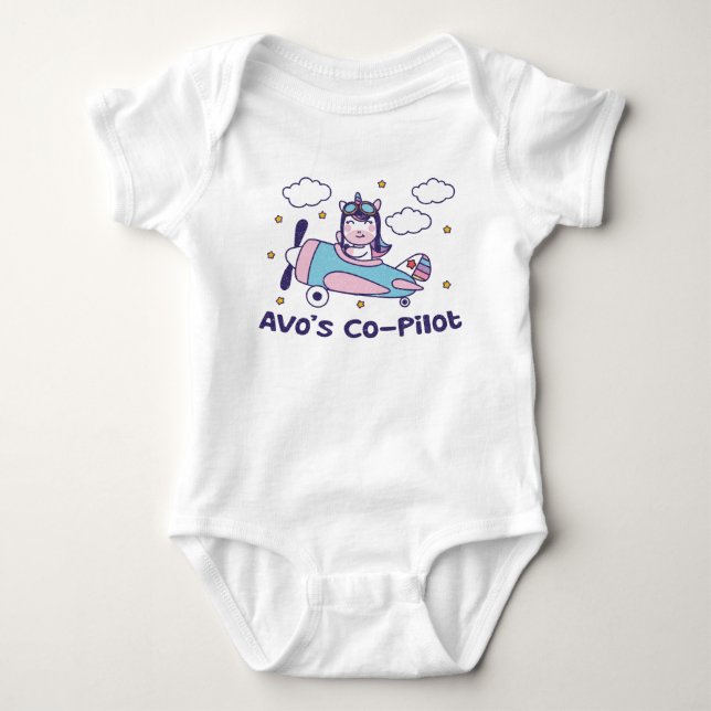 Avo's Co-Pilot - Unicorn Aeroplane Baby Bodysuit (Front)