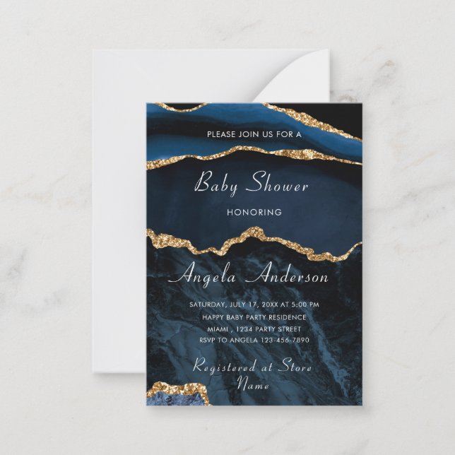 avy Blue Gold Baby Shower Invitation Template (Front)