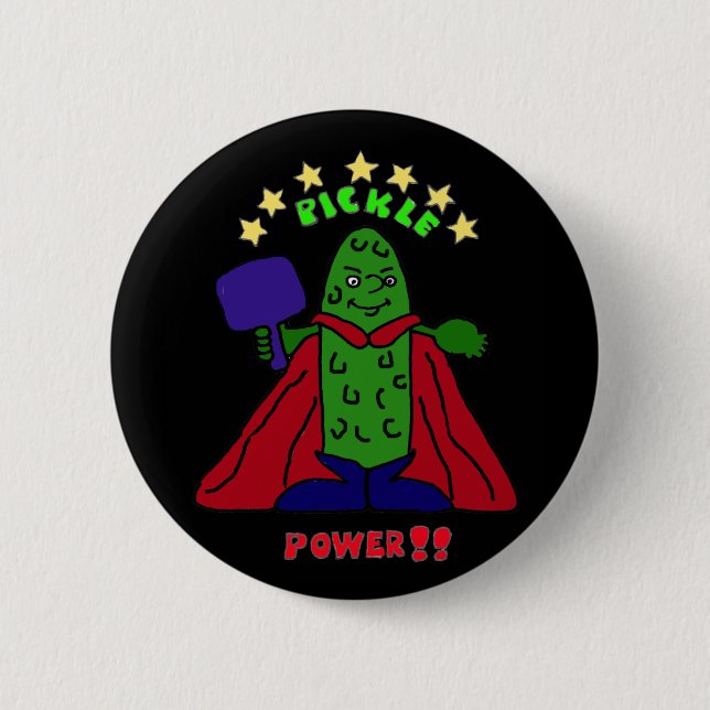 AW- Pickle Power Superhero Pickleball Cartoon 6 Cm Round Badge (Front)
