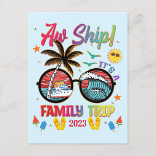 Aw Ship Family Trip Colourful Group Matching Postcard