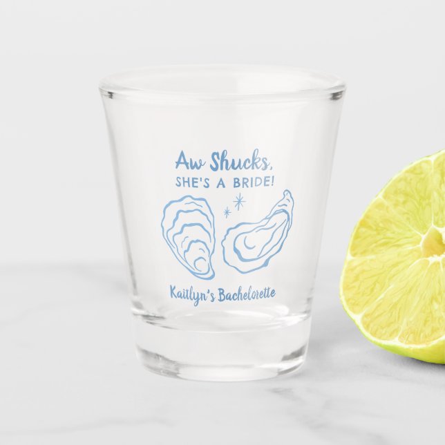 Aw Shuck She's a Bride Oyster Bachelorette Favours Shot Glass (Front)