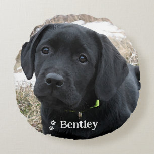 Awaiting Spring - Labrador Puppy - Black Lab Round Cushion