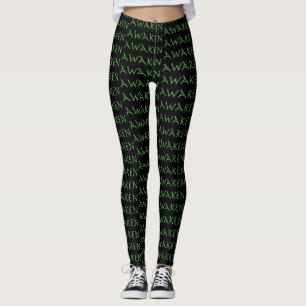 Awaken in Green on Black Yoga Pants