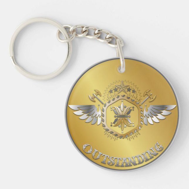 Award Winner Gold Silver Award Personalised NAME Key Ring (Front)