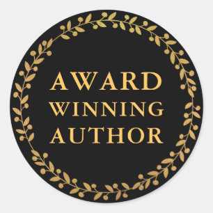 Award Winning Author Writer Book Promo Gold Black Classic Round Sticker