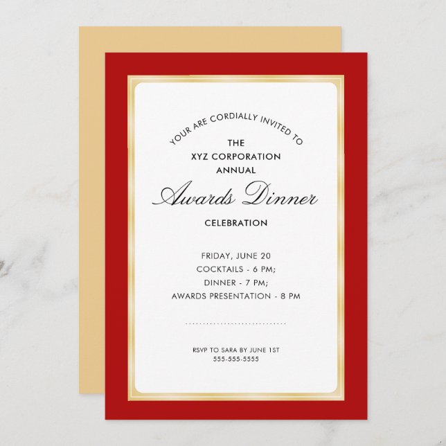 Awards Dinner Celebration | Red and Gold Invitation (Front/Back)