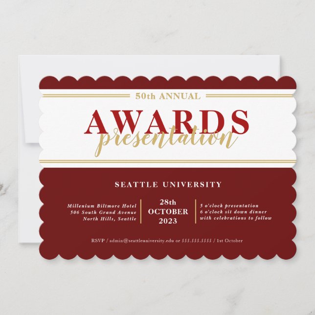 AWARDS DINNER modern event simple burgundy gold Invitation (Front)