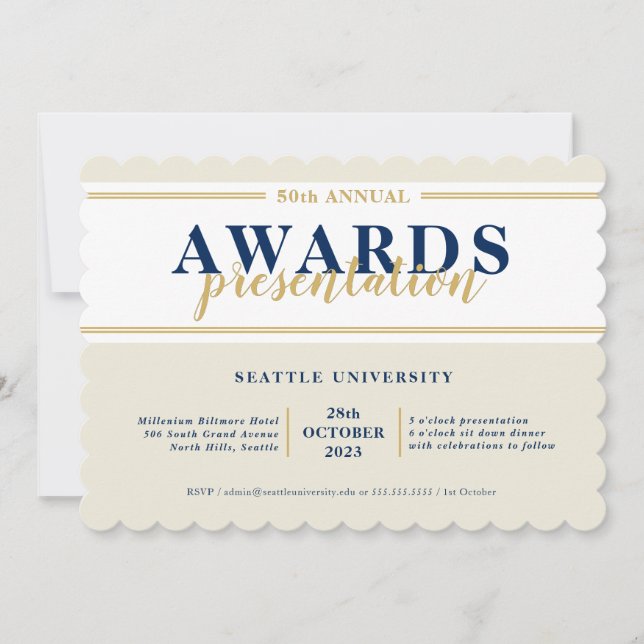 AWARDS DINNER modern event simple navy ivory gold Invitation (Front)