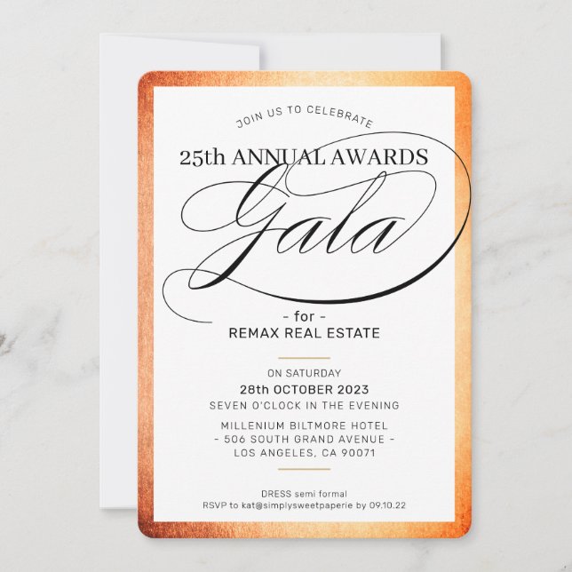 AWARDS GALA DINNER elegant business copper black Invitation (Front)