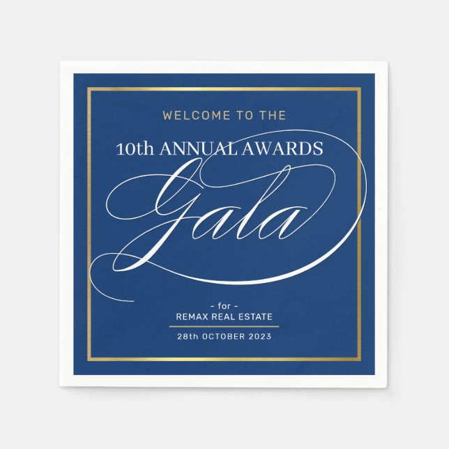 AWARDS GALA DINNER modern business dark blue gold Napkin (Front)