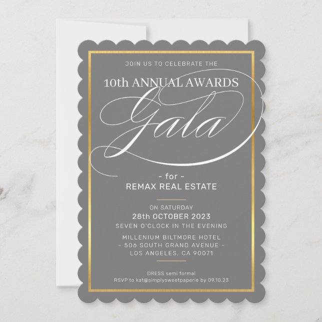 AWARDS GALA DINNER modern business grey gold Invitation (Front)