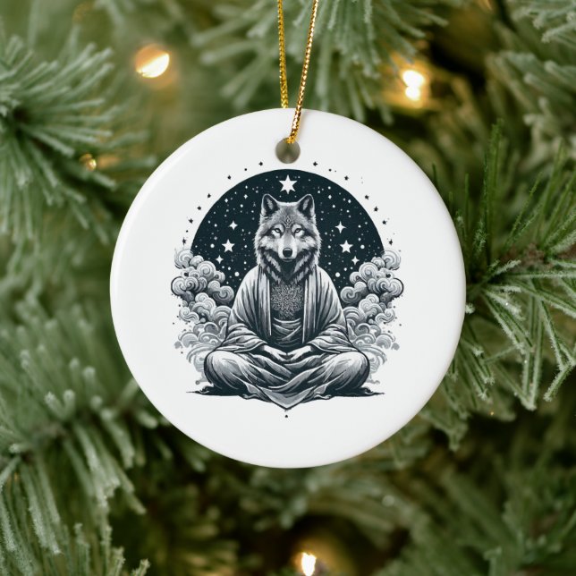 Aware Wolf Ceramic Tree Decoration (Tree)