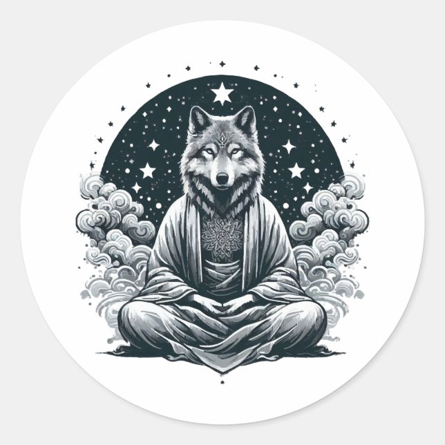 Aware Wolf Classic Round Sticker (Front)