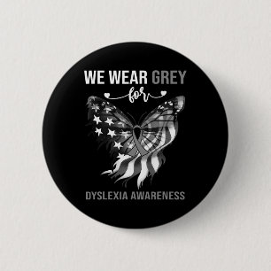 Awareness 4th July Grey Butterfly 6 Cm Round Badge