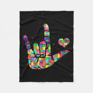 Awareness Asl Love Sign Language Puzzle Pieces Fleece Blanket